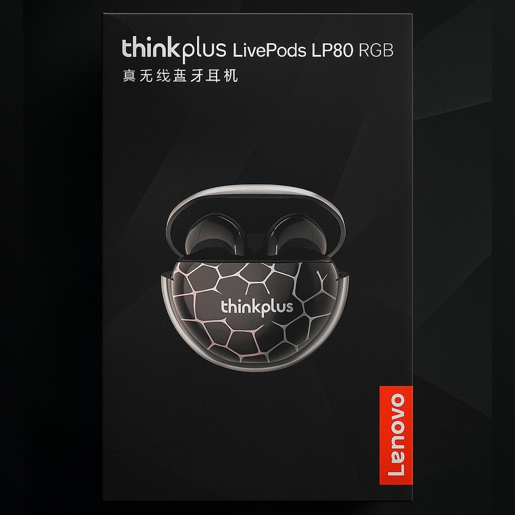 Lenovo LP80 Pro TWS Bluetooth 5.3 Earbuds box with RGB lighting, HiFi sound, and low-latency gaming mode — available with delivery in Lebanon and Syria