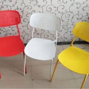 Plastic Mesh Chair – modern stackable plastic dining chair with perforated seat and backrest for home, café, and office use.