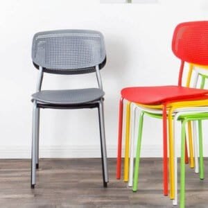 Plastic Mesh Chair – modern stackable plastic dining chair with perforated seat and backrest for home, café, and office use.