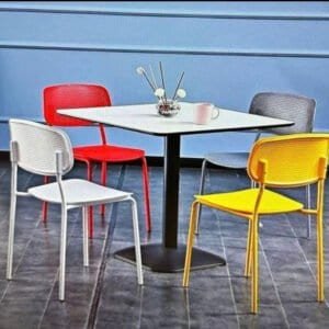 Plastic Mesh Chair – modern stackable plastic dining chair with perforated seat and backrest for home, café, and office use.