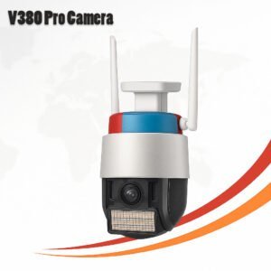V380 Pro Camera – Outdoor WiFi security camera with auto tracking, full-color night vision, and wide-angle dome design.