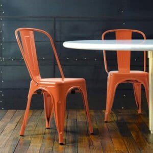 VINEEGO Metal Chair – black steel dining chair set of 4, durable, stackable, and rust-resistant with cross-brace design.