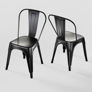 VINEEGO Metal Chair – black steel dining chair set of 4, durable, stackable, and rust-resistant with cross-brace design.