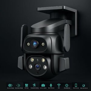 WiFi Camera LCF-821W – Dual Lens Smart Outdoor Security Camera with night vision, motion tracking, waterproof design, and HD video quality.